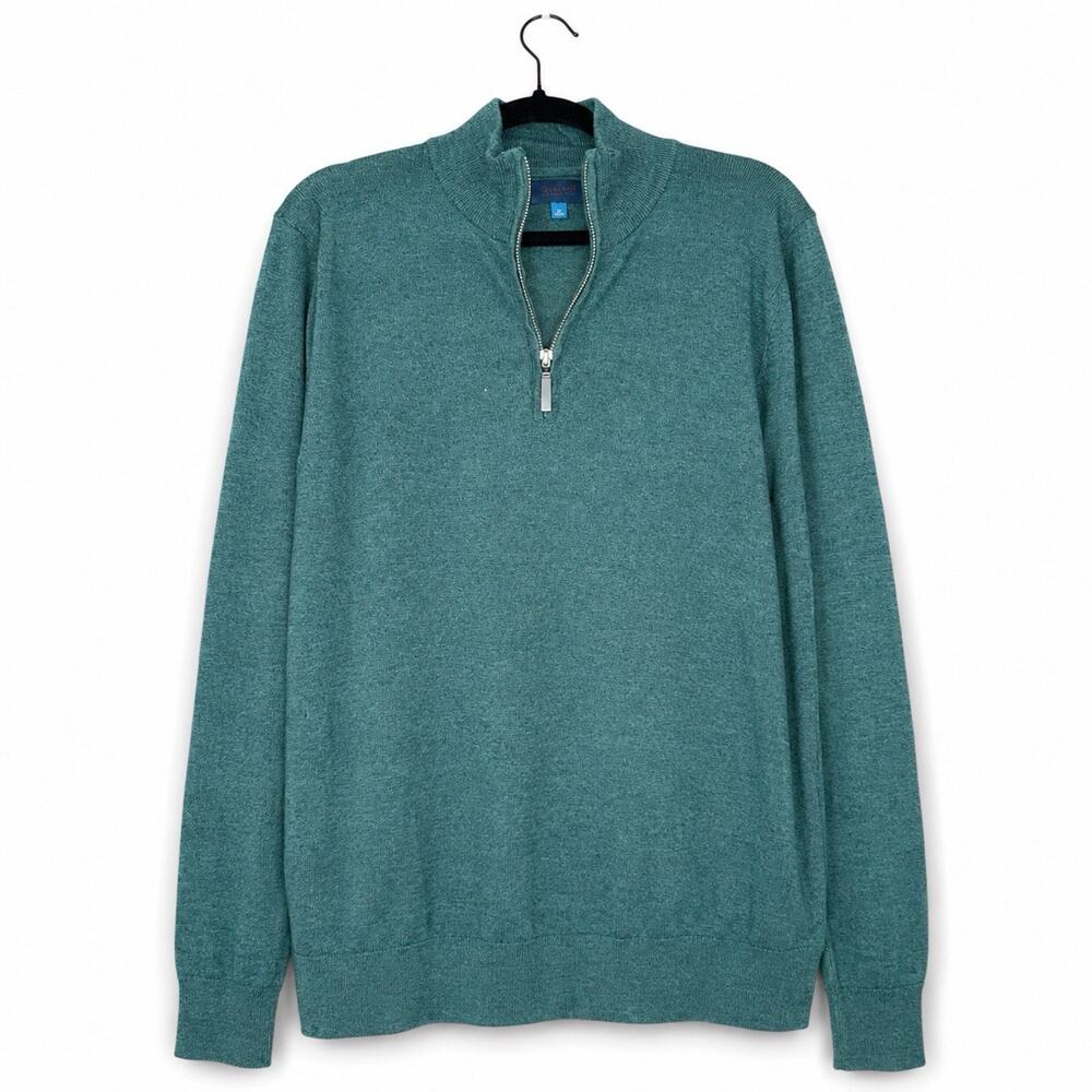 Fairlane 100% Merino Wool Men’s Sweater XL Dark Green Quarter-Zip Mock Neck